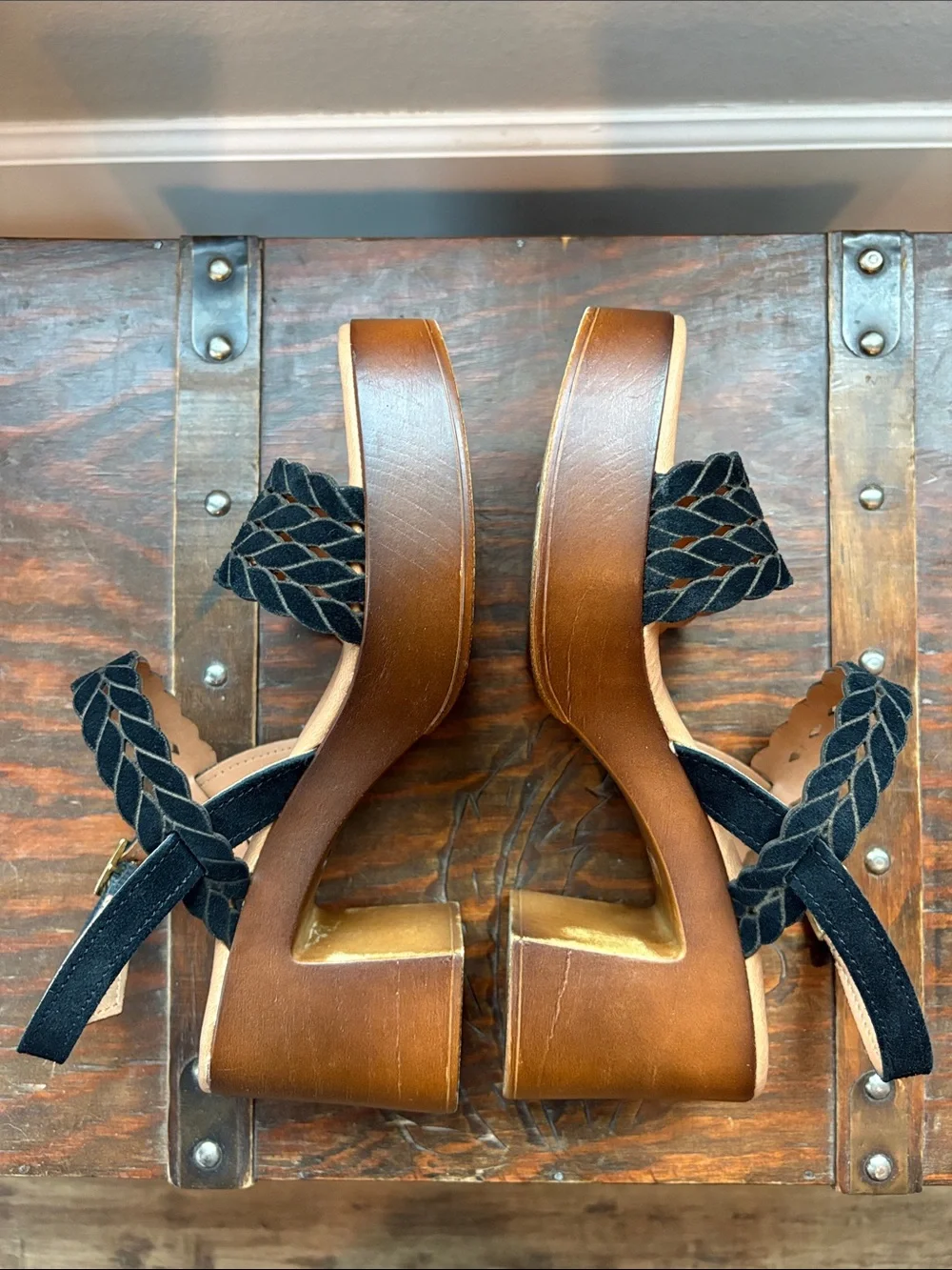 Wedge Sandals with Braided Straps in Black